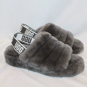 NEW UGG WOMEN'S FLUFF YEAH GRAY‎ SHEARLING SLIPPER SANDALS